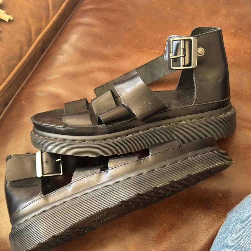 Dr. Martens Black Leather Platform Gladiator Sandals